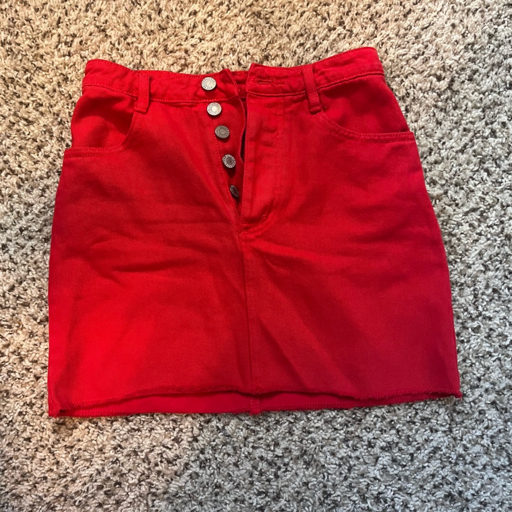 John Galt Red Cotton Miniskirt